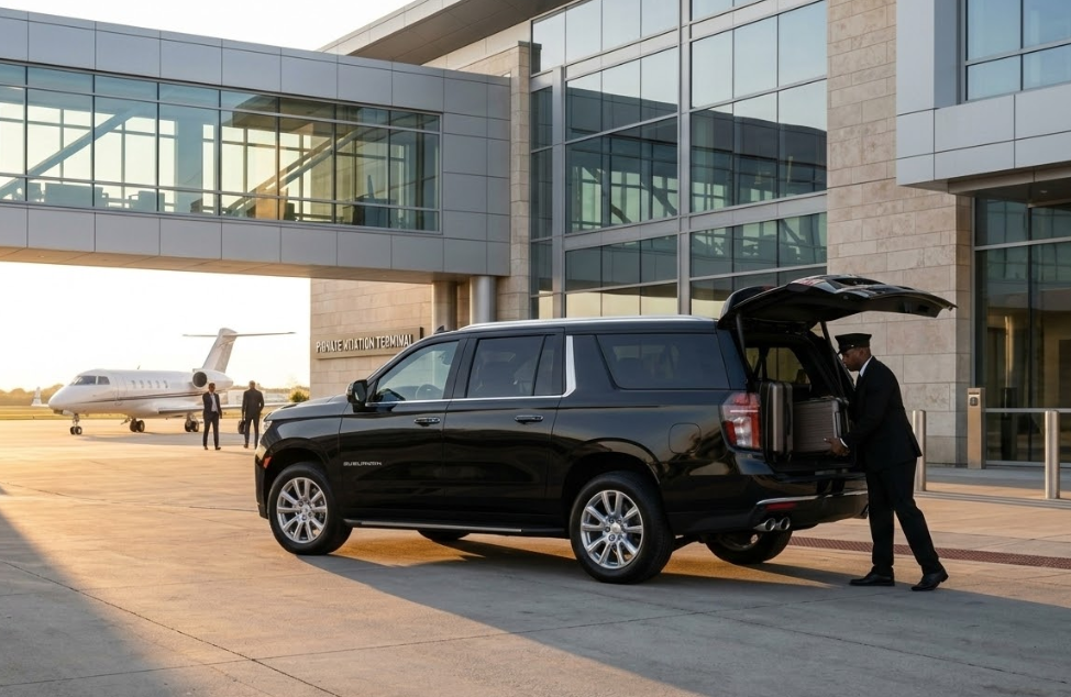 Private black car for airport in Naperville