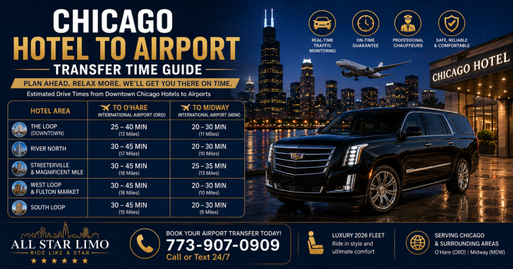 chicago hotel to airport transfer time