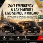 All Star Limo ad promoting 24/7 emergency and last-minute limo service in Chicago, with instant dispatch and an urgent booking call-to-action.