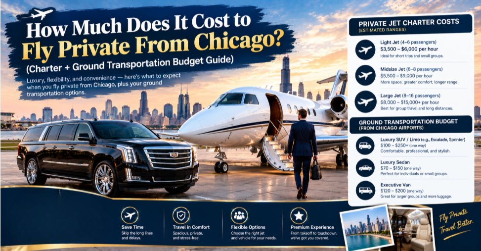 Private jet charter cost ground transportation Chicago