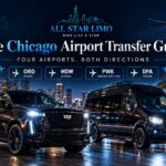 All Star Limo Chicago airport transfer guide with a black SUV and Mercedes Sprinter at O'Hare, Midway, Chicago Executive and DuPage airports