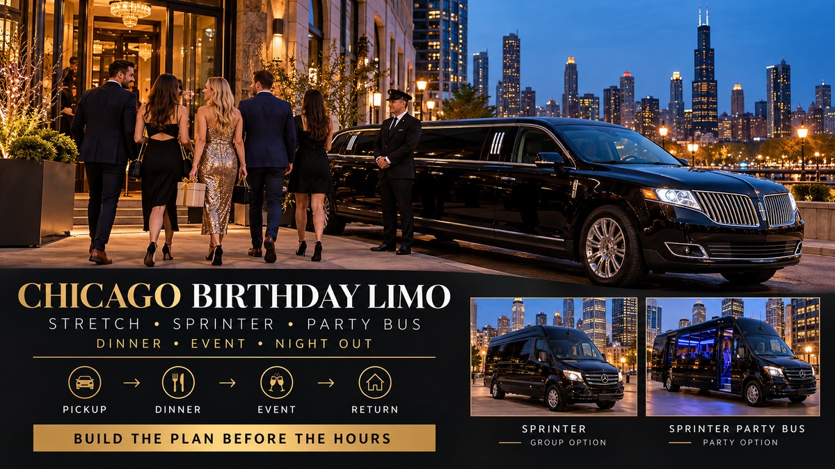 Chicago birthday limo with stretch limousine and Sprinter options for dinners, events and group celebrations