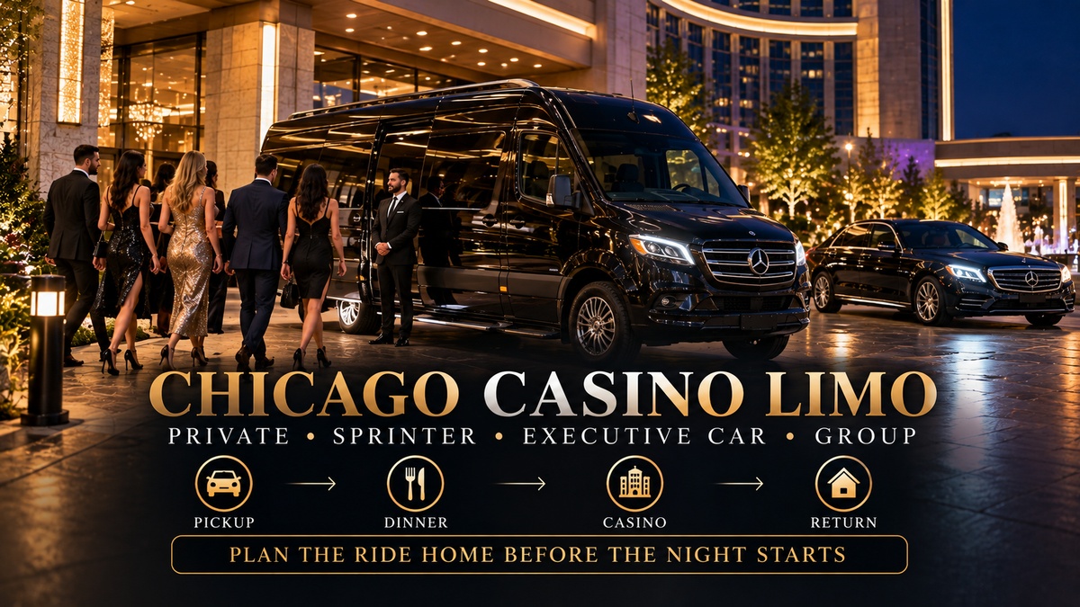 Chicago casino limo service with a black stretch limousine and luxury SUV for private and group casino transportation