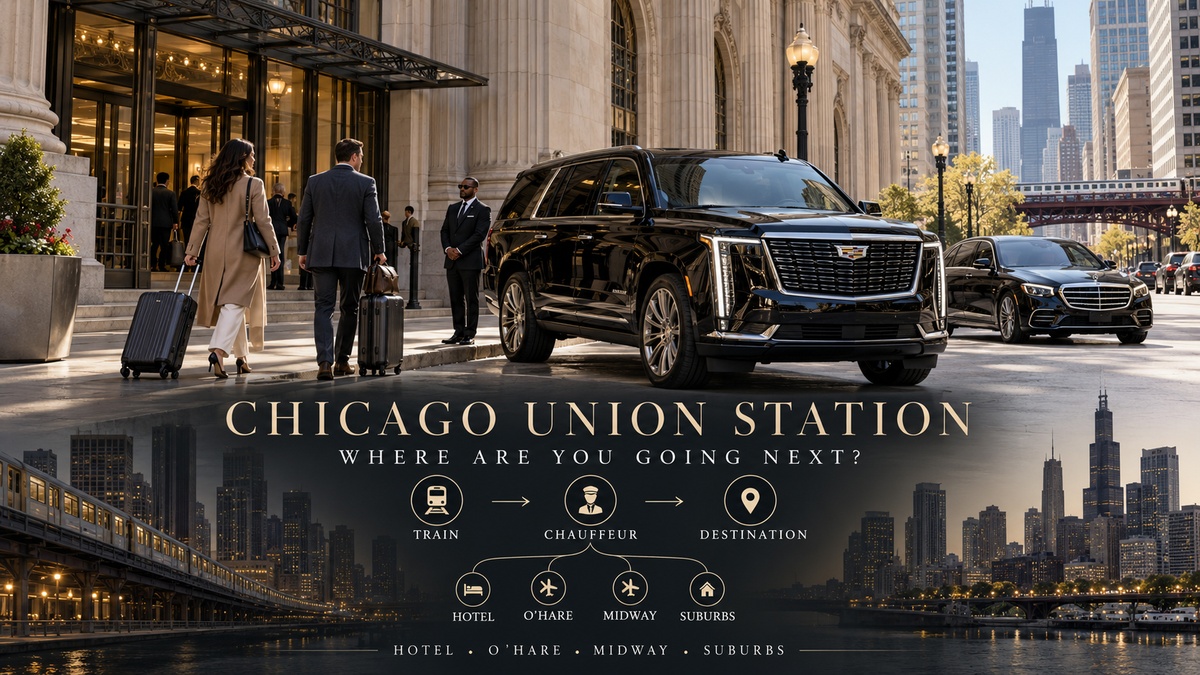 Chicago Union Station car service with luxury SUV and chauffeur for hotel, O’Hare, Midway and suburban transfers