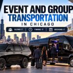 All Star Limo event and group transportation in Chicago, with a black SUV and Mercedes Sprinter van picking up business travelers at McCormick Place