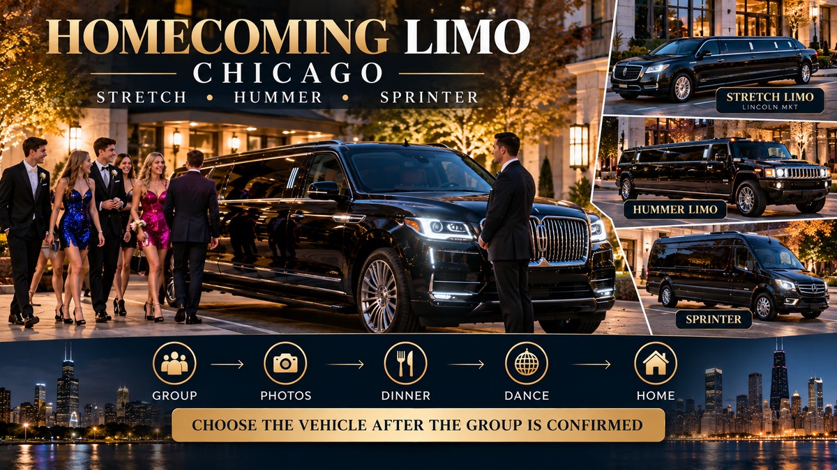Homecoming limo Chicago with stretch limousine, Hummer and Mercedes Sprinter options for student groups
