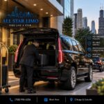 All Star Limo chauffeur loading luggage into a black SUV outside a Chicago hotel