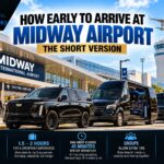 How early to arrive at Chicago Midway Airport: 2 hours for domestic flights, bag drop closing 45 minutes before departure, and All Star Limo Escalade and Sprinter vans at the terminal curb