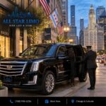All Star Limo chauffeur assisting a guest into a vehicle on Michigan Avenue near the Magnificent Mile in Chicago