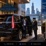 All Star Limo chauffeur assisting a convention attendee outside a Chicago hotel