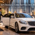 How to choose a limo service in Chicago, with a white Mercedes-Benz S-Class and chauffeur waiting outside a downtown Chicago hotel entrance on a bright morning