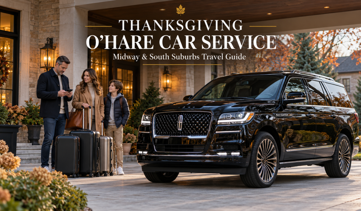 Thanksgiving O'Hare car service for a family departing from the Chicago southwest suburbs in a luxury black SUV.