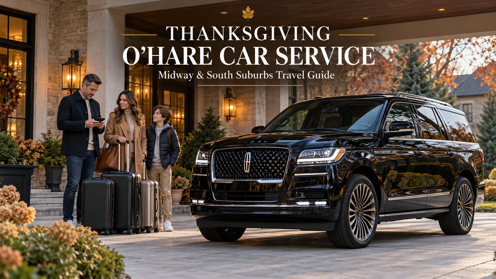 Thanksgiving O'Hare car service for a family departing from the Chicago southwest suburbs in a luxury black SUV.